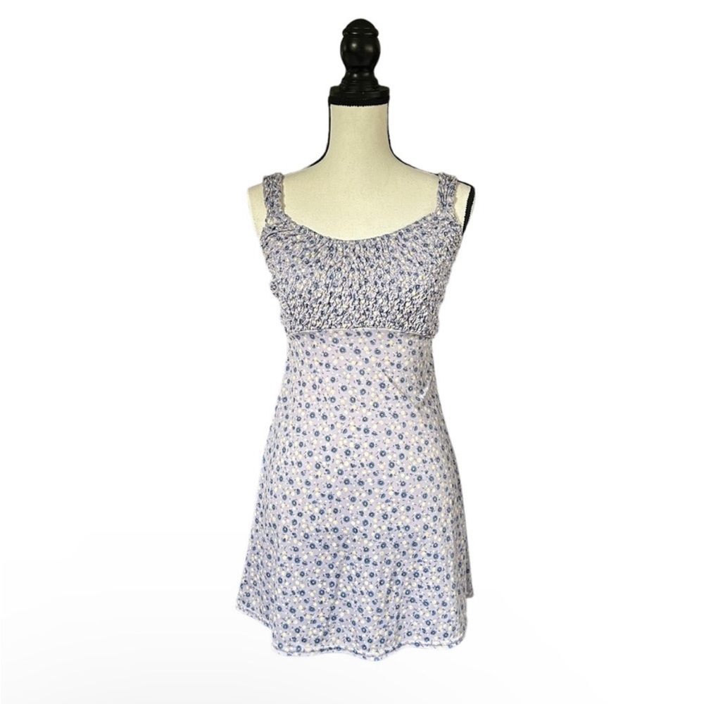 Vintage Y2K Genevieve Floral Babydoll Mini Dress Smocked 90s Fairycore Grunge XS